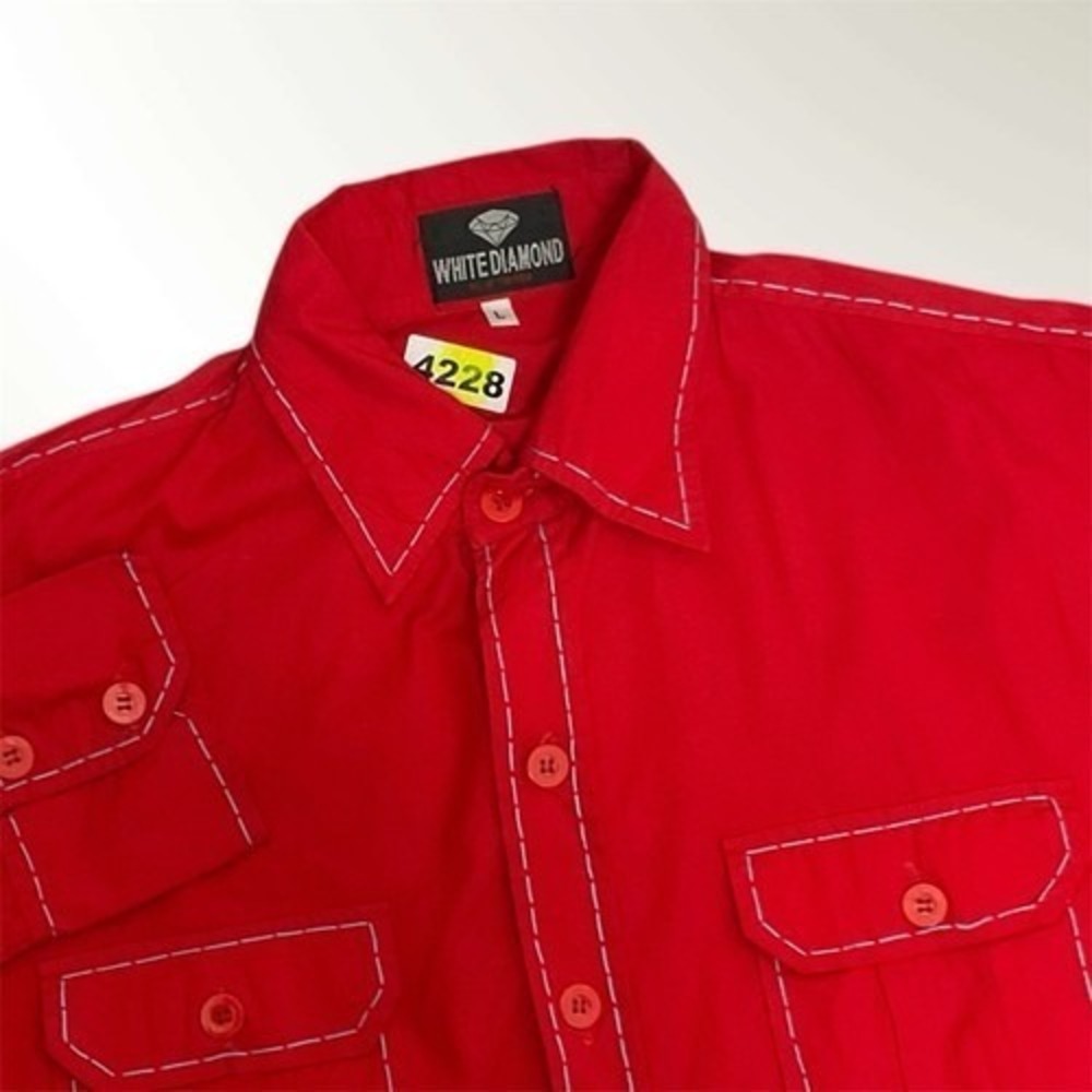 White Diamond Red Button Up Western Saints & Sinners Shirt Men L Thailand Cotton
